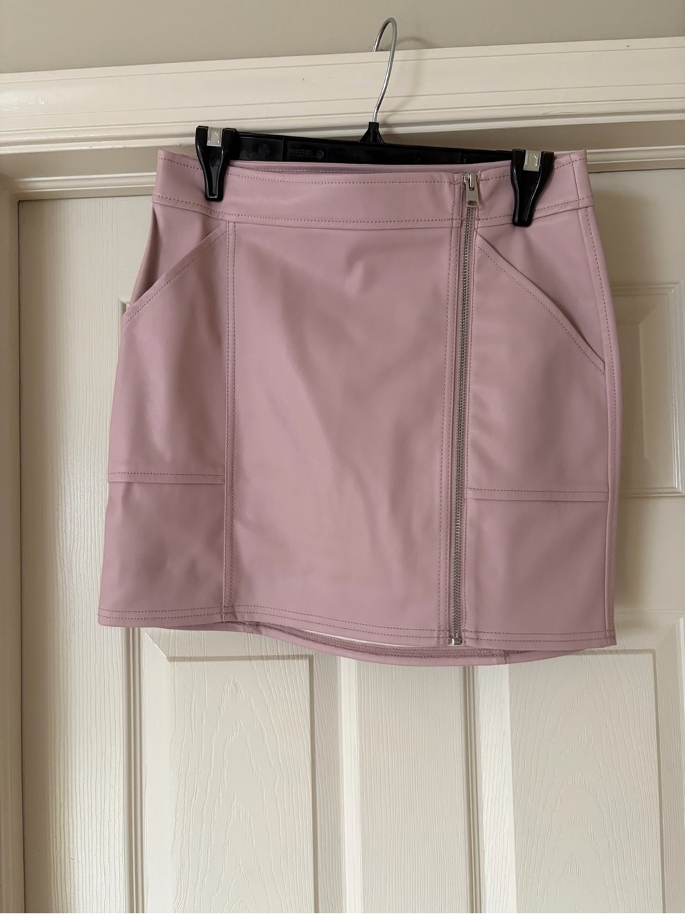Express Light Pink Faux Leather Mini Skirt with Front Zip